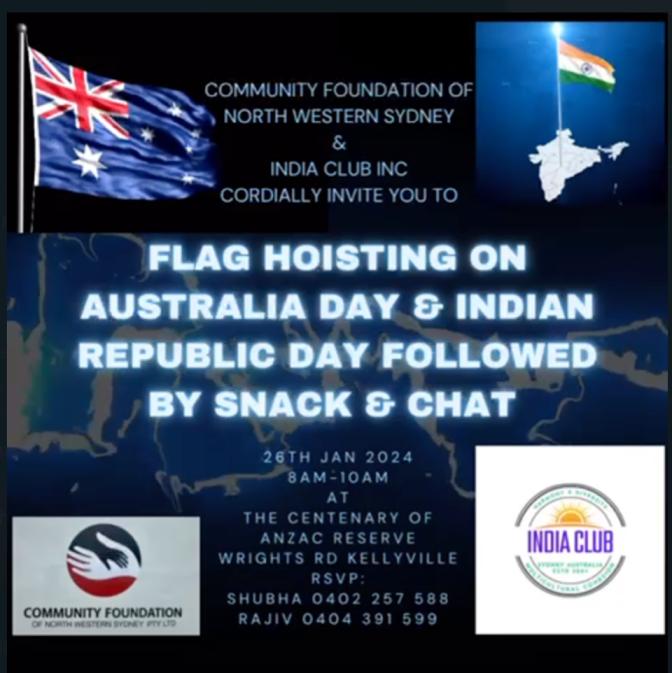 Community Foundation Of North Western Sydney & India Club Flag Raising 2024